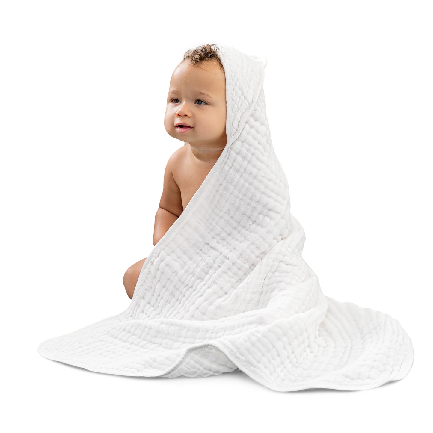 White Hooded Muslin Towel - Single