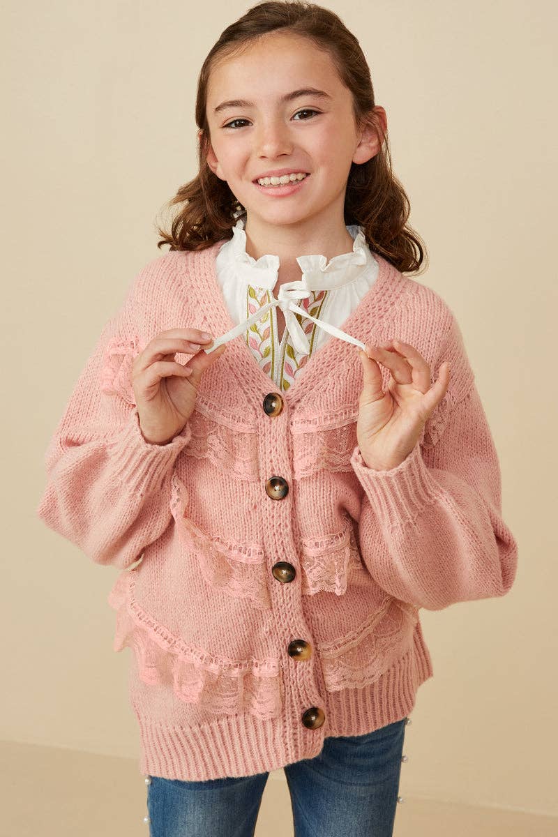 Girls Cream Lace Detail Cardigan