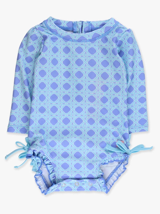 Baby Girls Periwinkle Blue Coastal Cane Long Sleeve One Piece Rash Guard Swimsuit