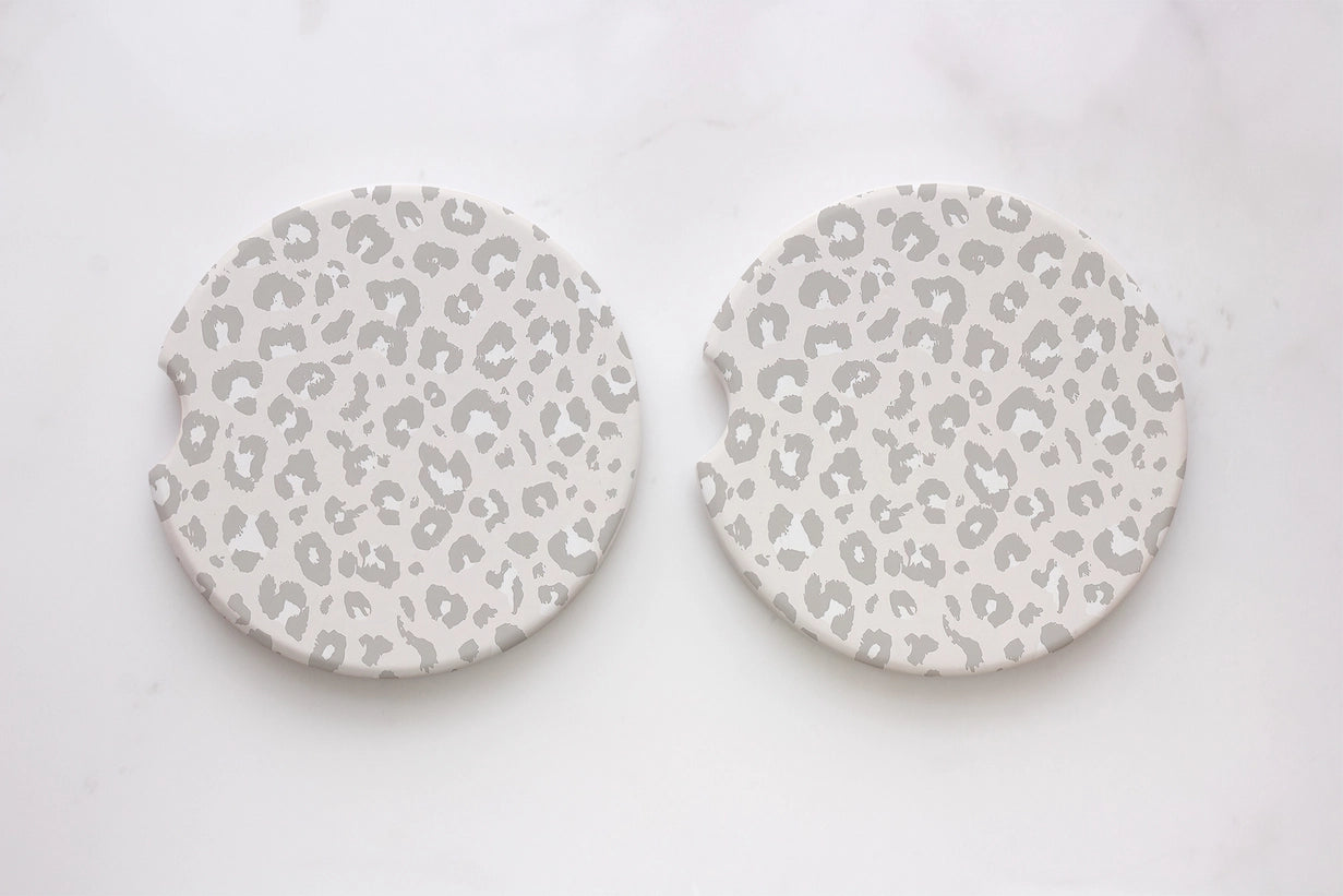 Gray Leopard Neoprene Car Coasters