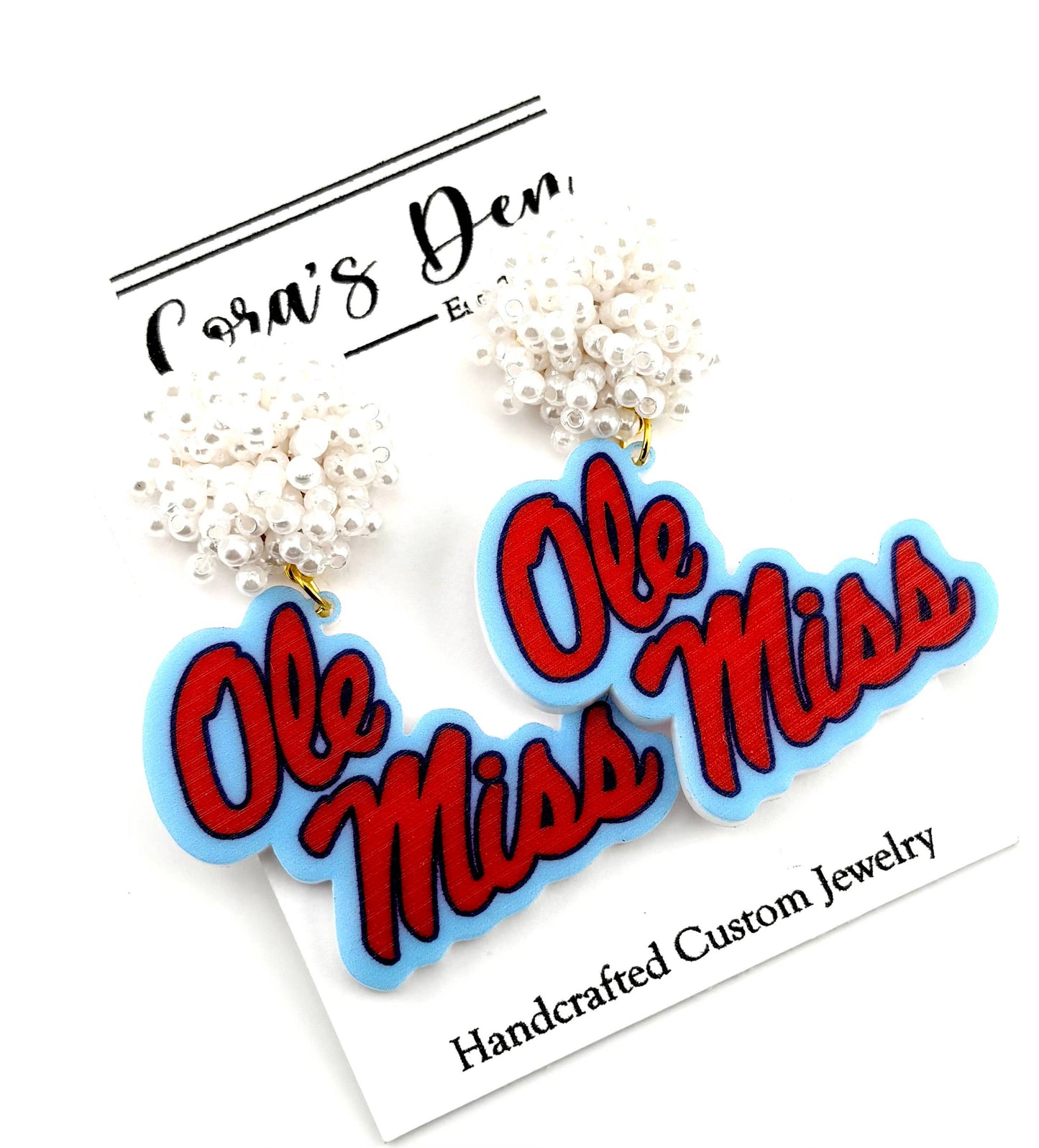 Ole Miss Red/Powder Blue Logo Earrings