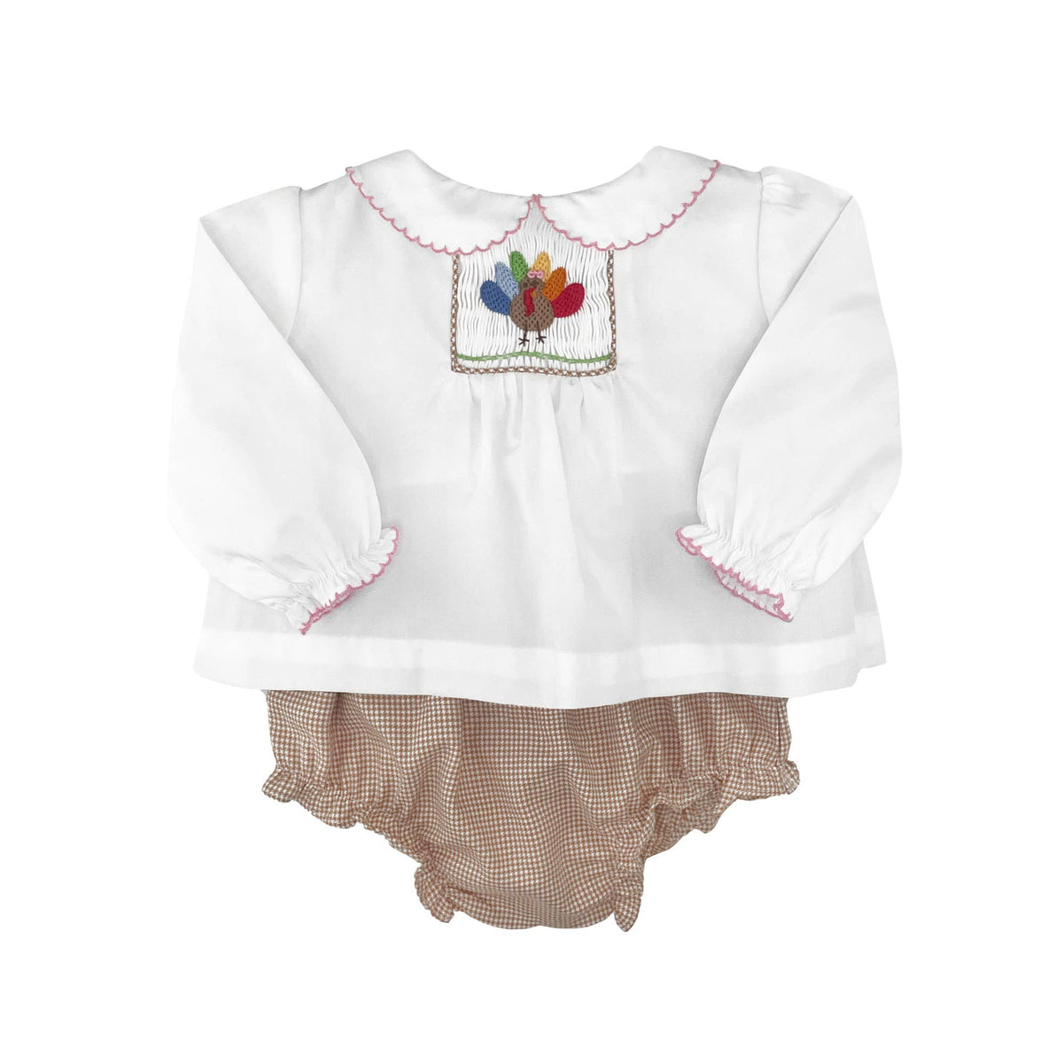 Girl's Hand Smocked Turkey Diaper Set