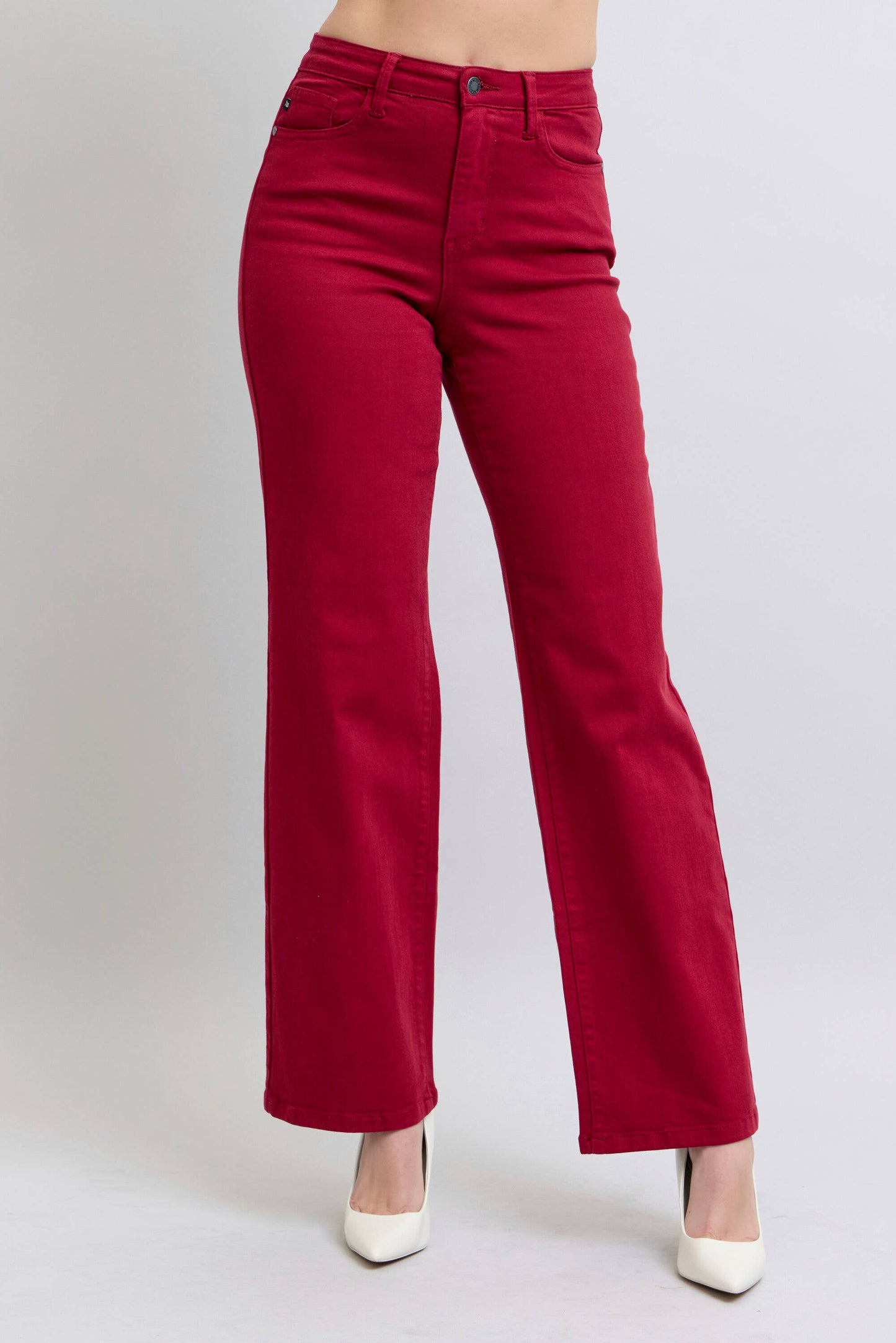 Red Heart Shaped Pockets Straight Leg Jeans