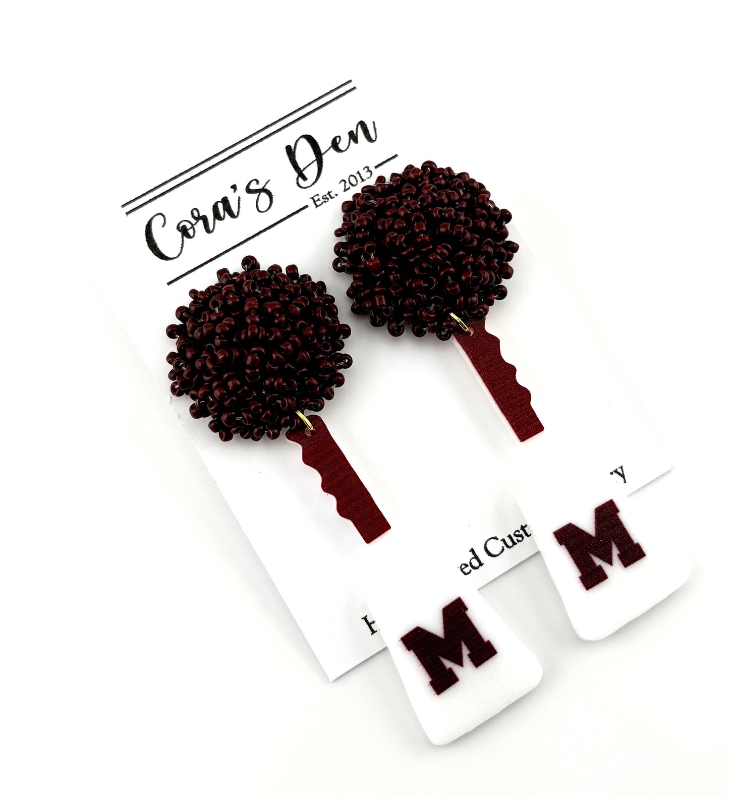 Maroon/White Cowbell Earrings