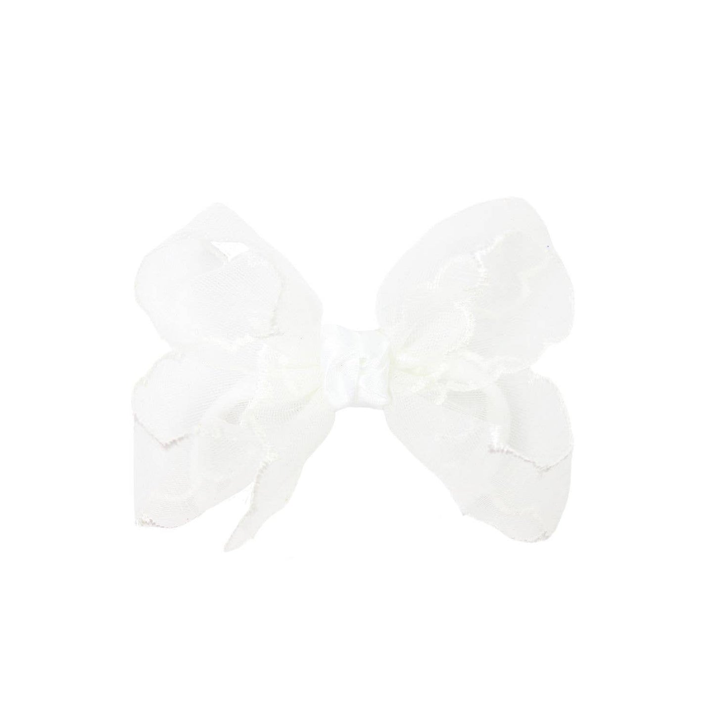 3.5" Scalloped Organza Hair Bow: White