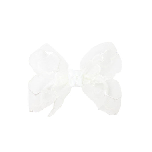 3.5" Scalloped Organza Hair Bow: White