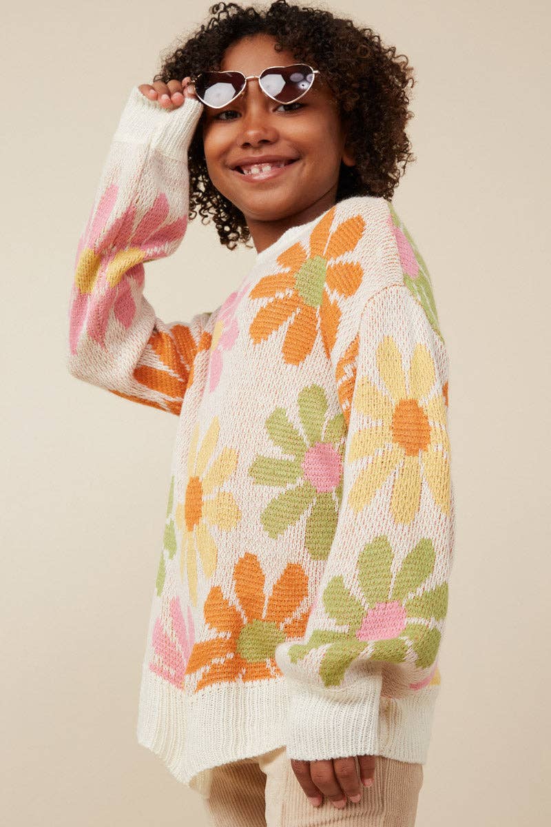 Girls Retro Daisy Knit Sweater