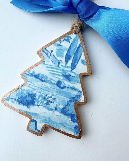 Blue Toile Christmas Tree Ornament