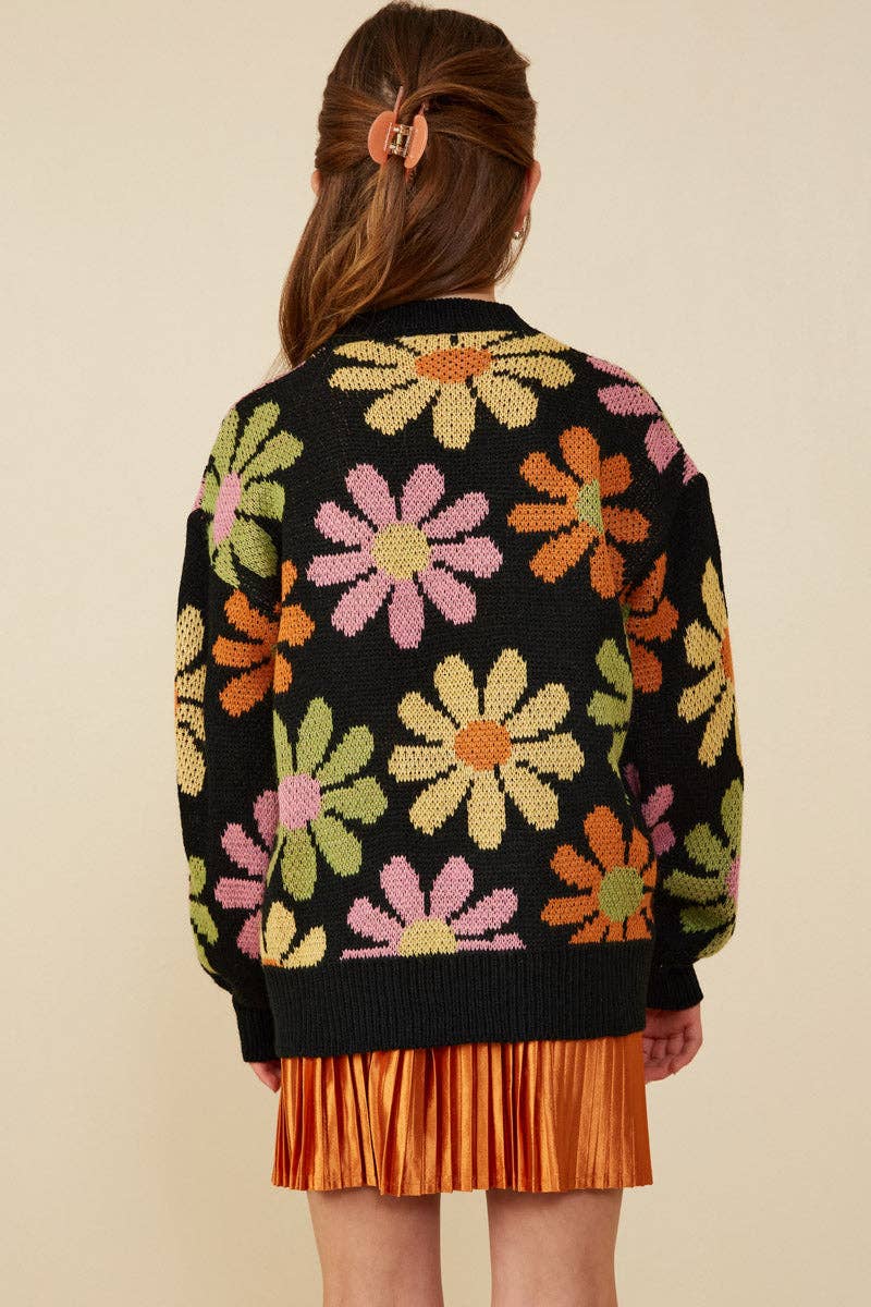 Girls Retro Daisy Knit Sweater
