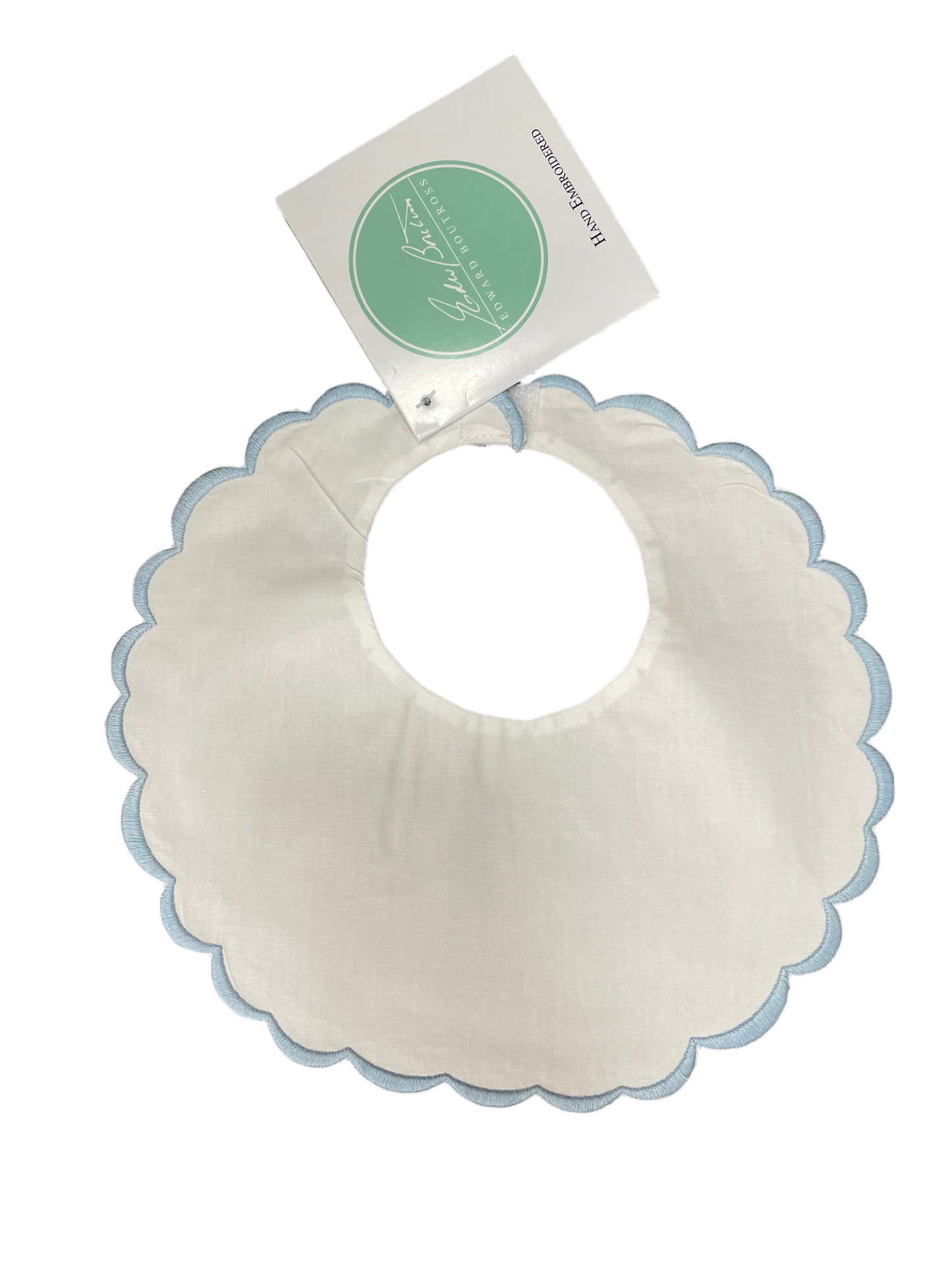 Blue Embroidered Scallop Baby Bib