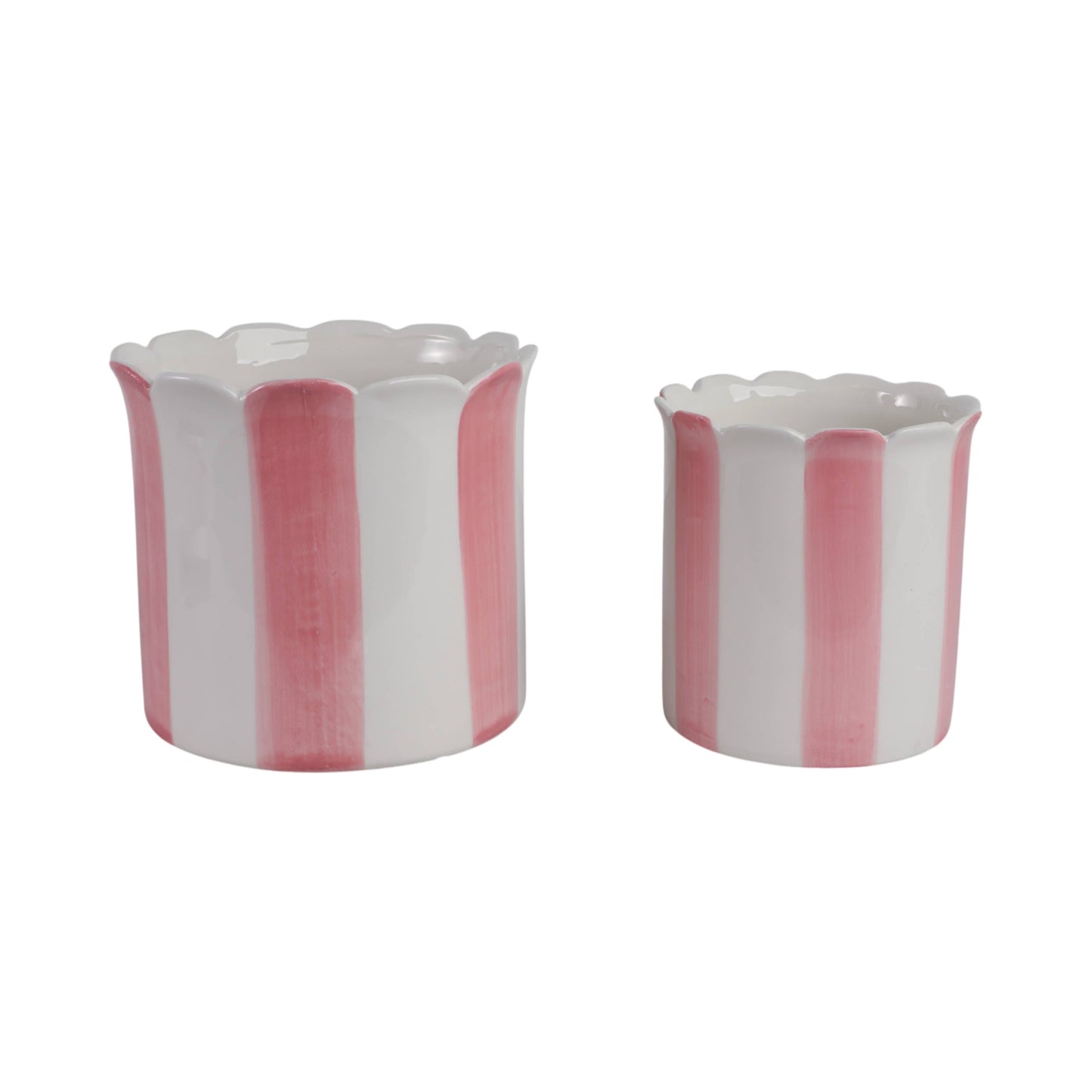 Pink Striped Scalloped Ceramic Planter
