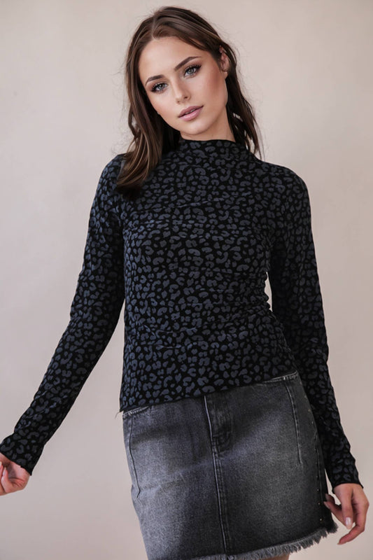 Black Leopard Layering Top