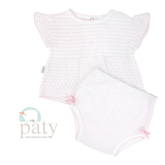 Paty Pink Knit Pinstripe Diaper Cover Set