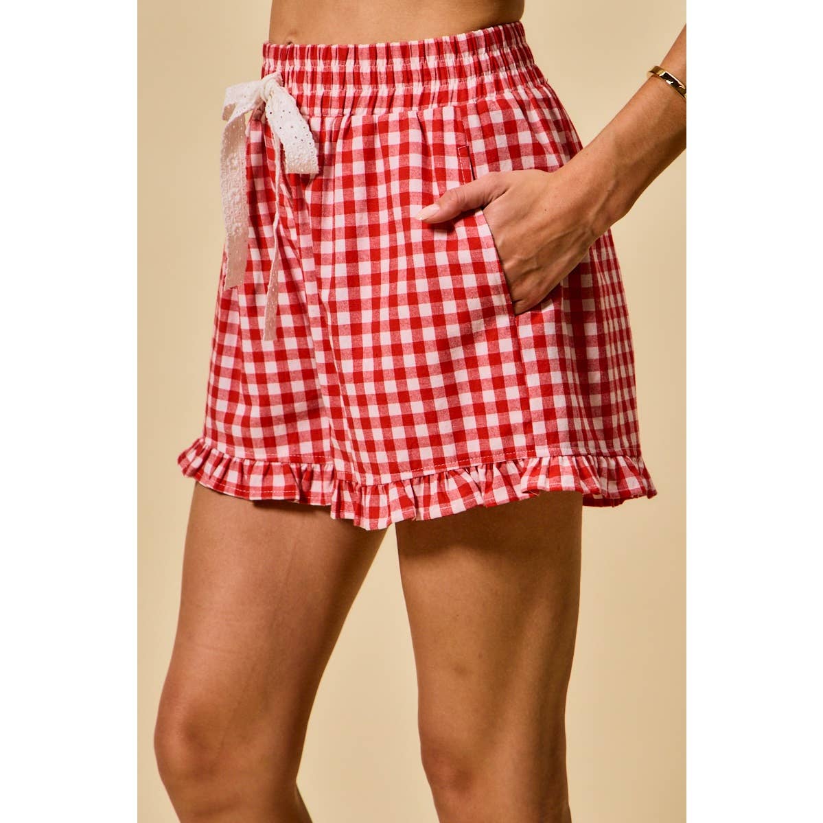 Checking In Red Gingham Ruffle Shorts