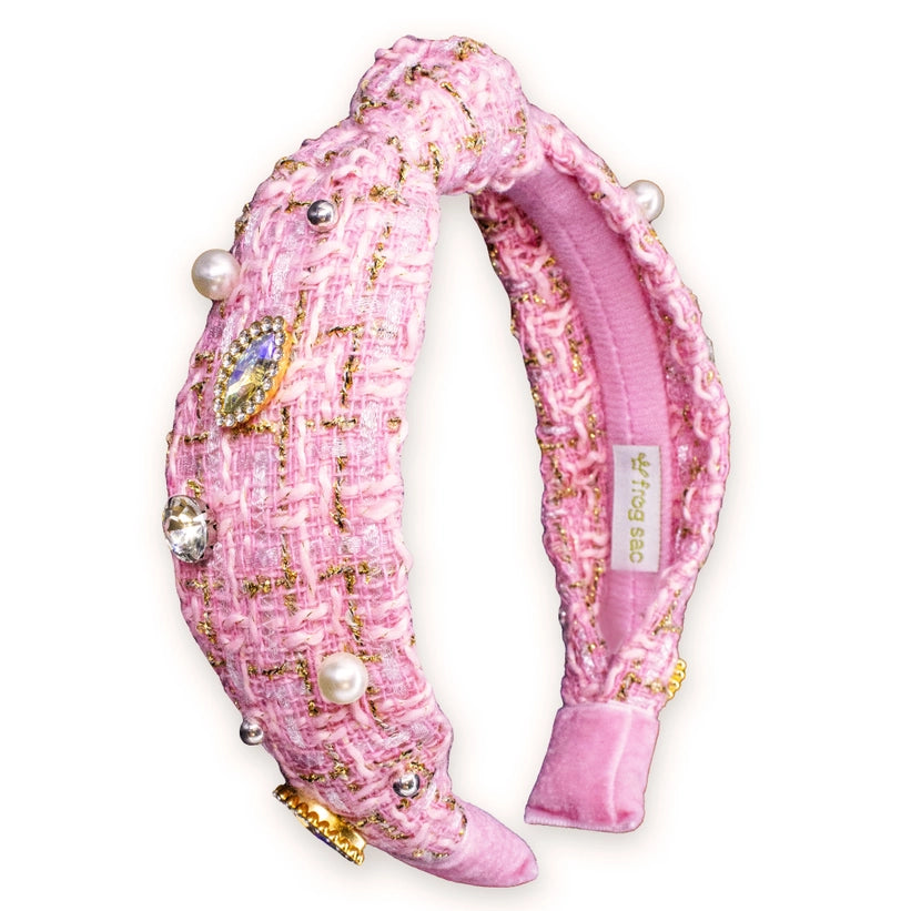 Girl’s Pink Tweed Embellished Headband