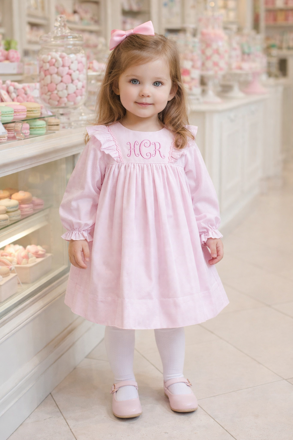 Pink Long Sleeve Dress with Hand Smocking