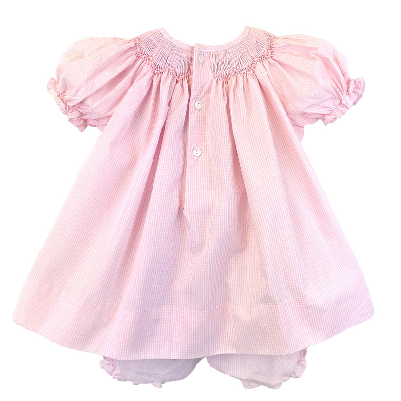 Pink Zig Zag Smocked Bishop Dress