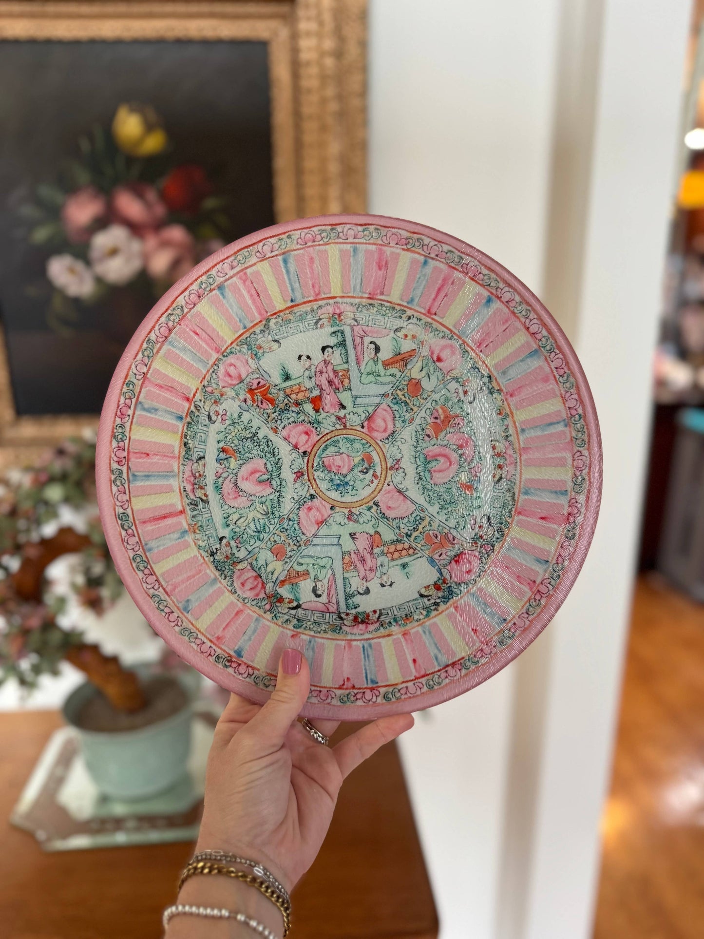 Reticulated Rose Medallion Grandmillennial China Plate Cutting Board