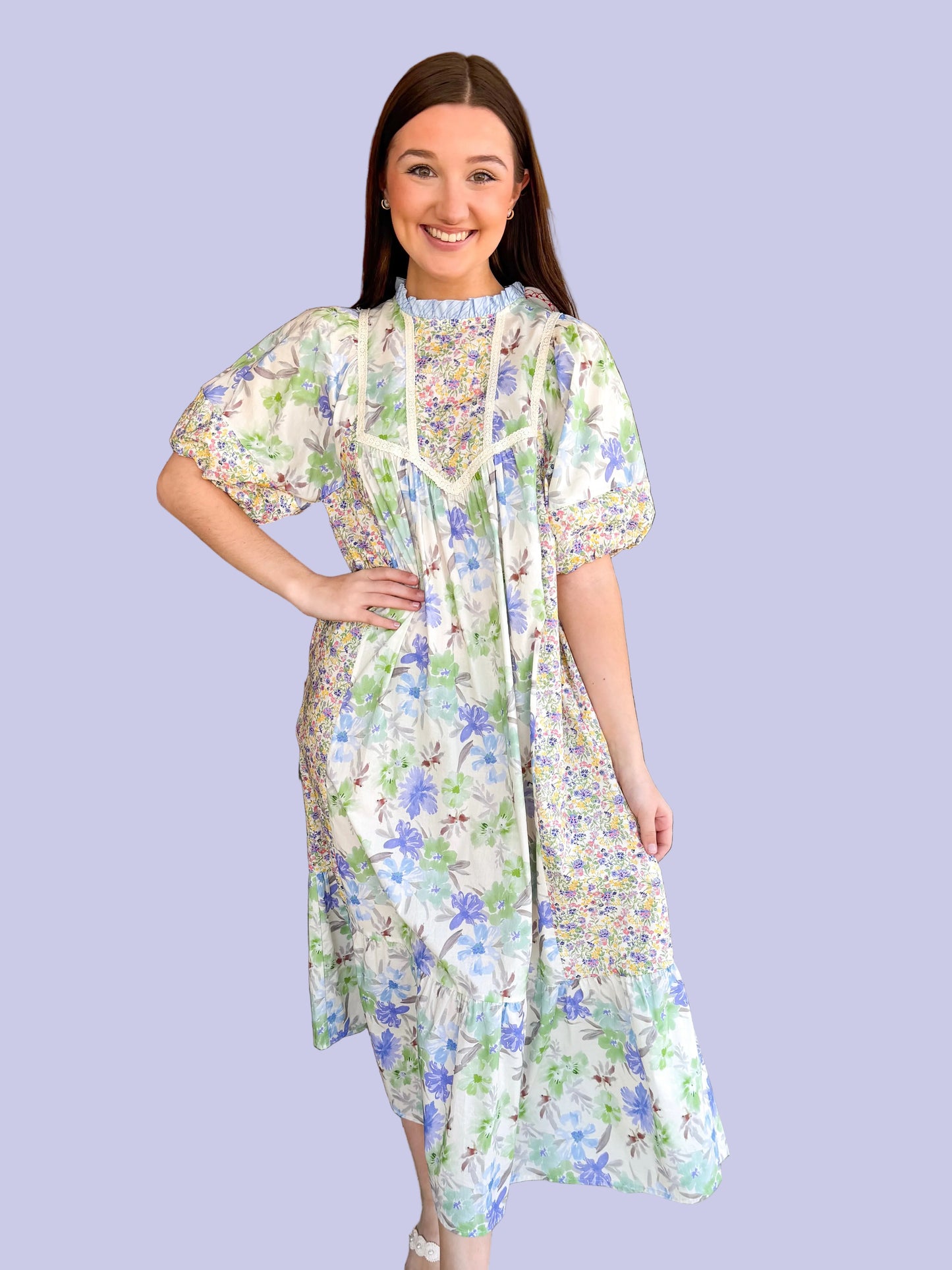 Take Me To Tea Midi Dress - Blue Mix
