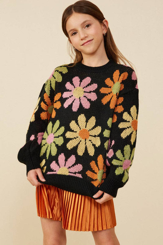 Girls Retro Daisy Knit Sweater