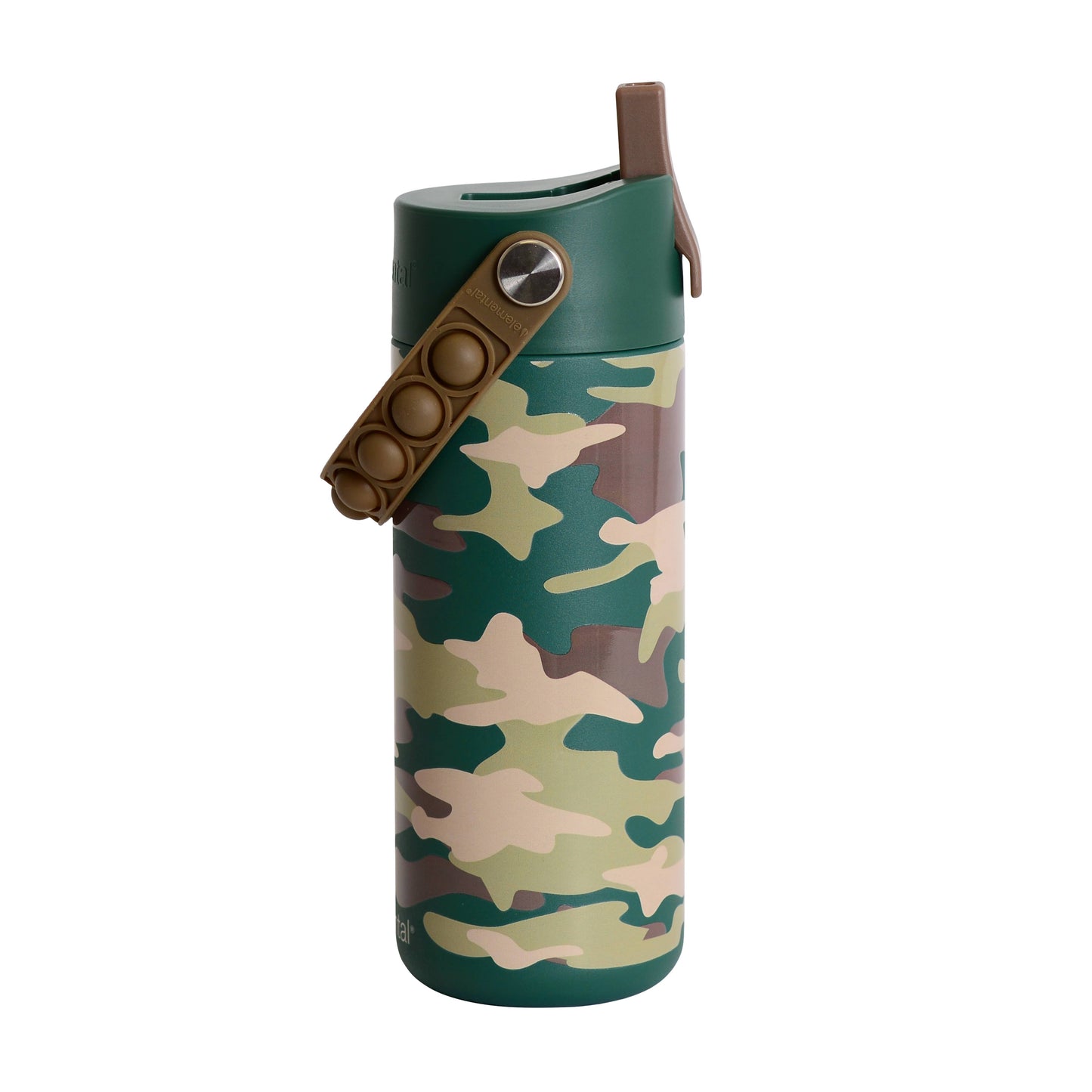 Kids Fidget Handle Stainless Water Bottle - Green Camo
