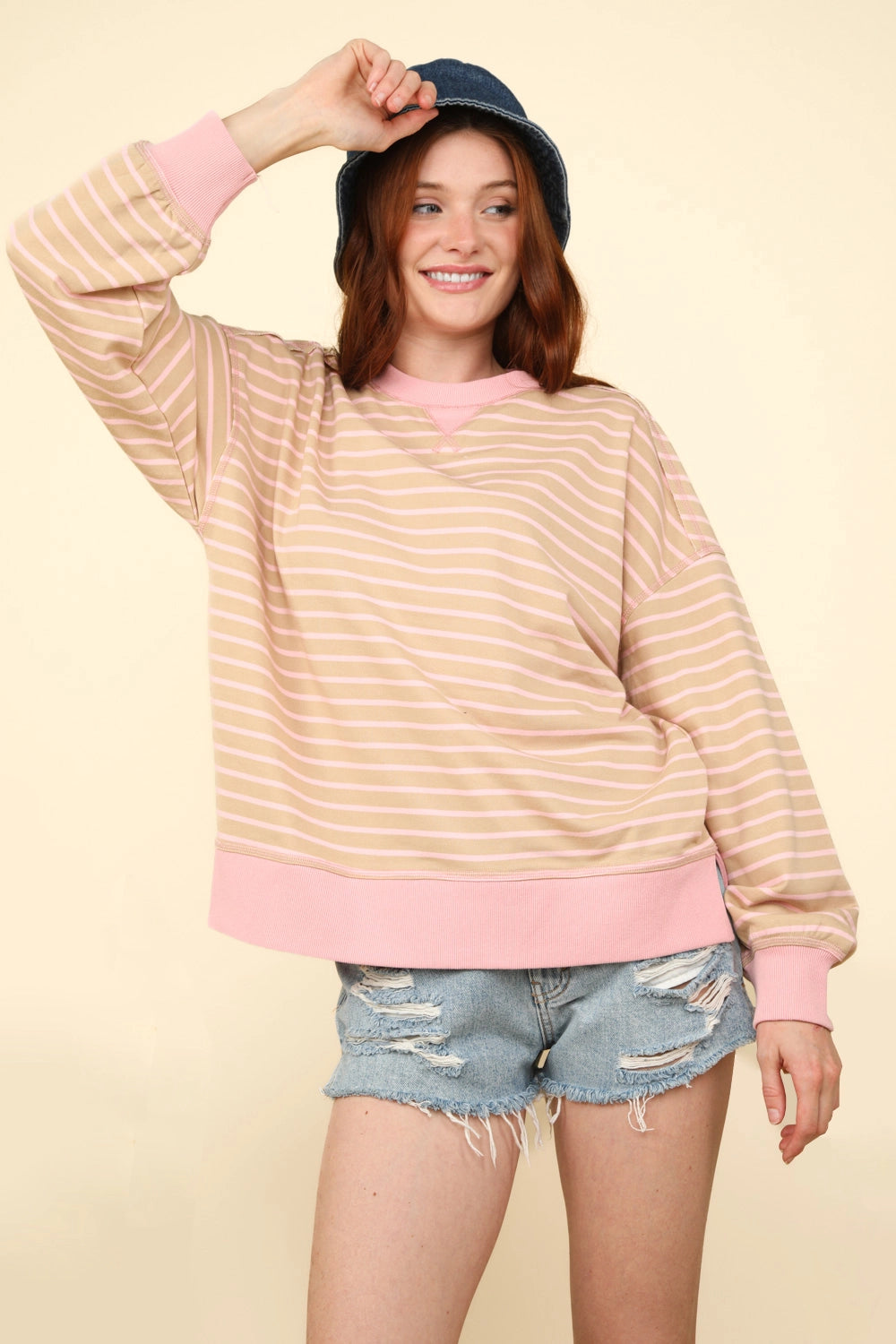 Dream Of Me Pink & Taupe Striped Top