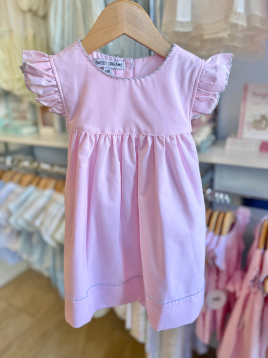 Pink Dress with Blue Picot Trim