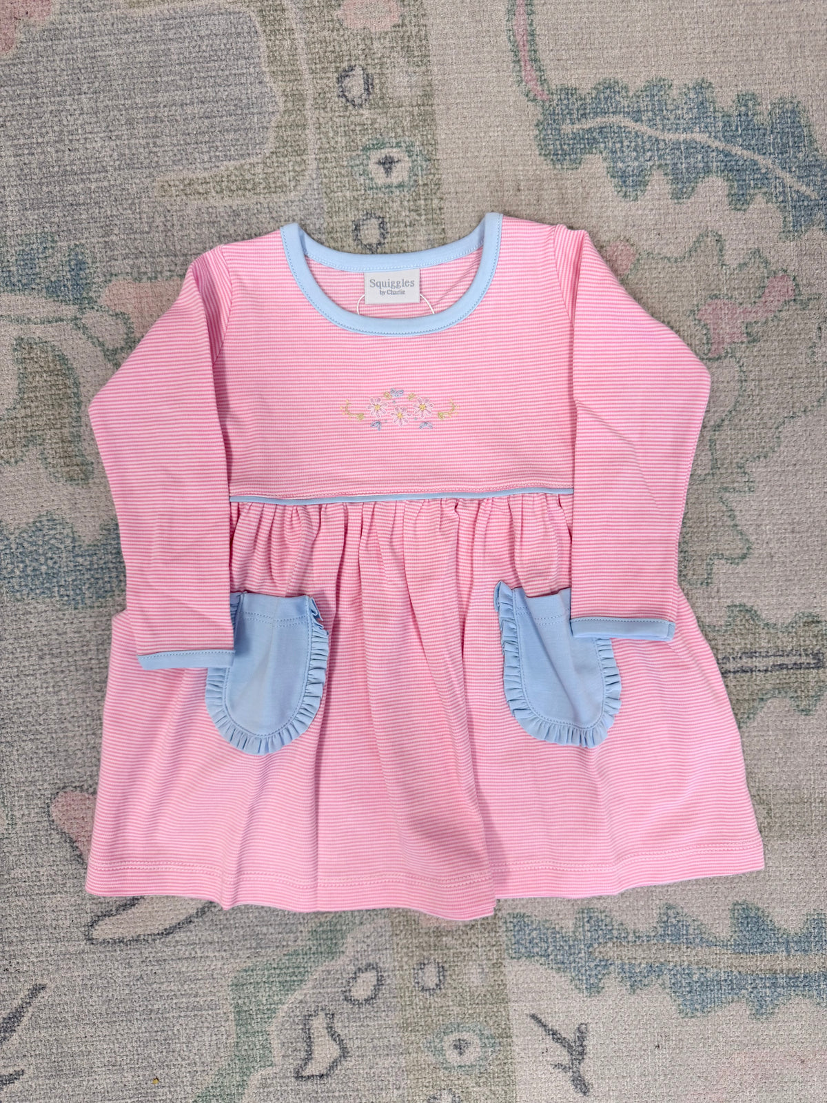 Laizy Daisy Pink/Blue Long Sleeve Popover Dress