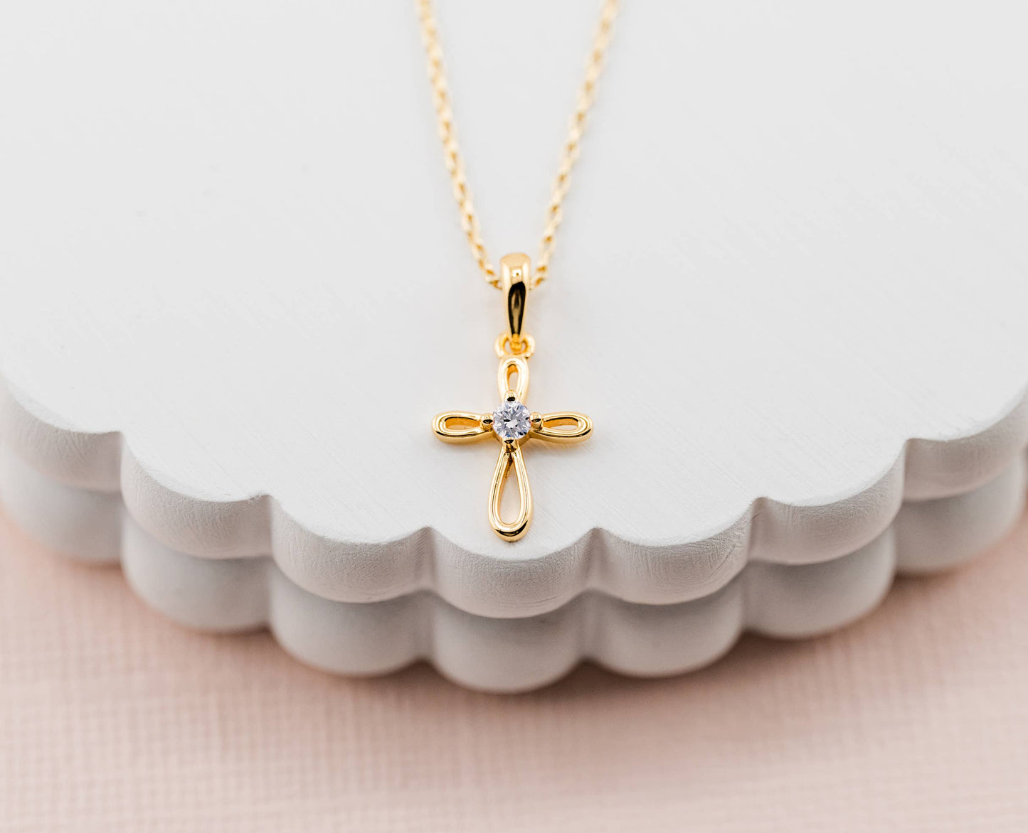 14K Gold-Plated Kids Cross Open Infinity Children's Necklace