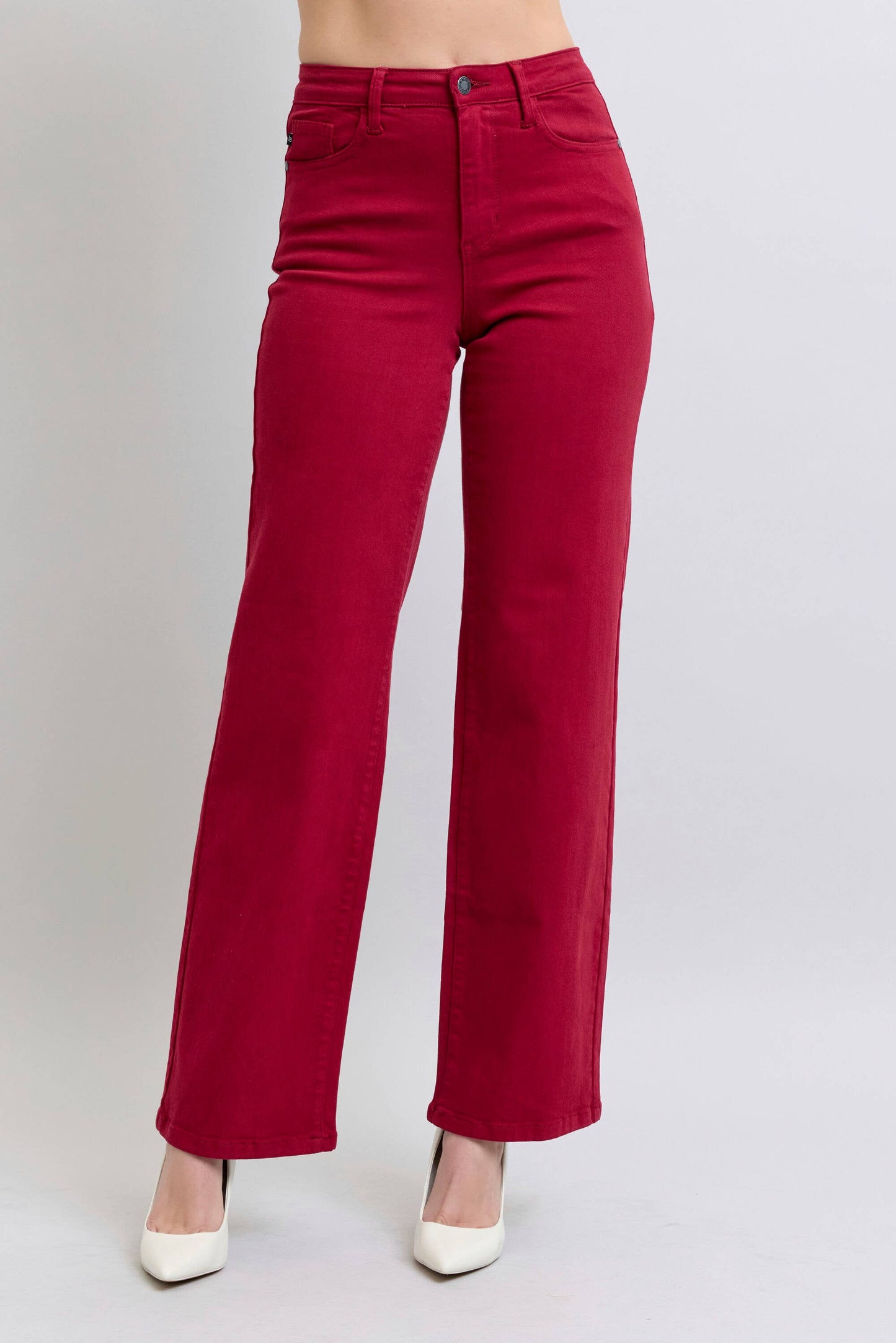 Red Heart Shaped Pockets Straight Leg Jeans