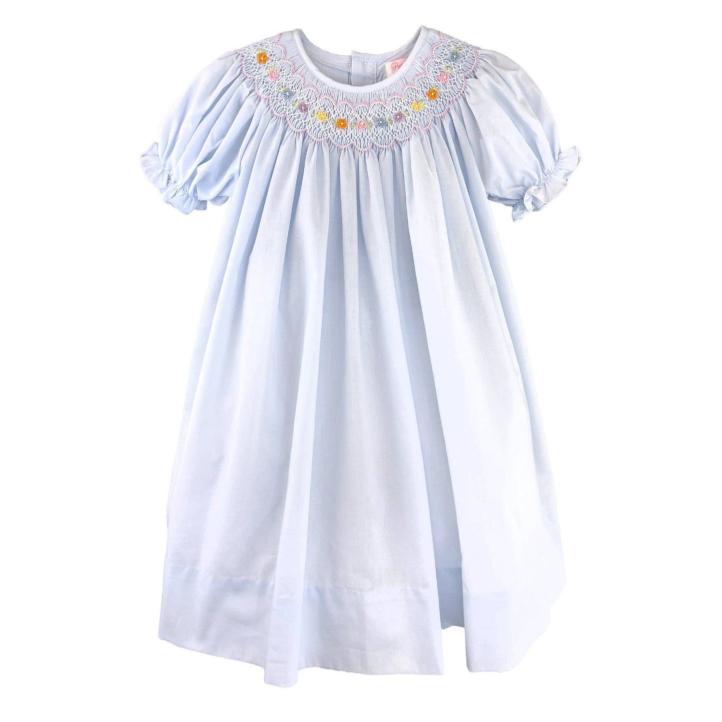 Blue Bishop Smocked Dress with Multicolor Flowers