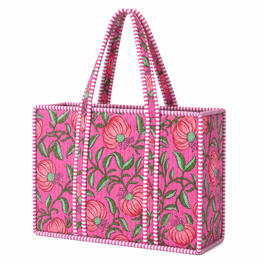 Pink Blossom Quilted Large Tote