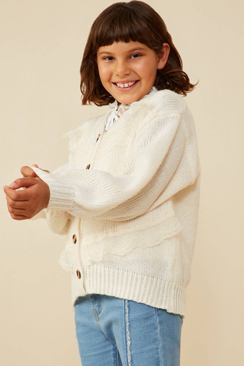 Girls Cream Lace Detail Cardigan