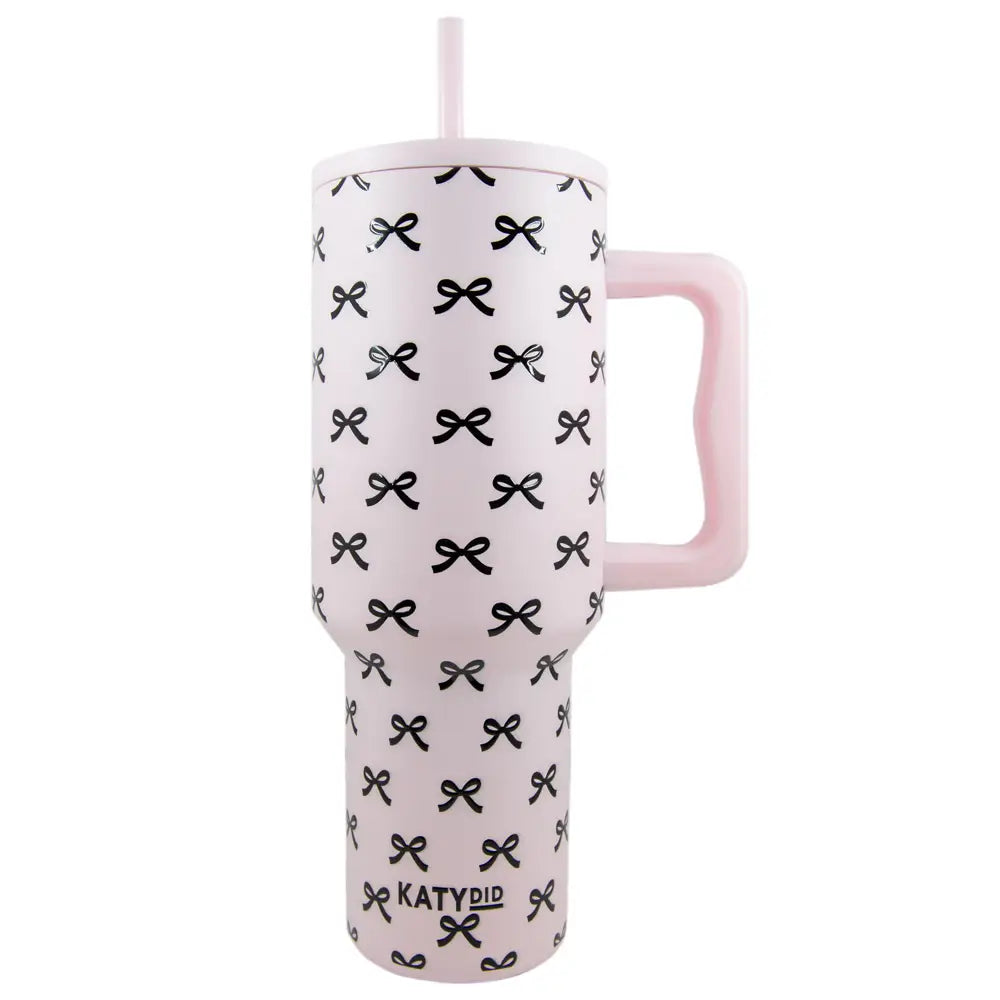 Pink & Black Coquette Bows Tumbler With Handle