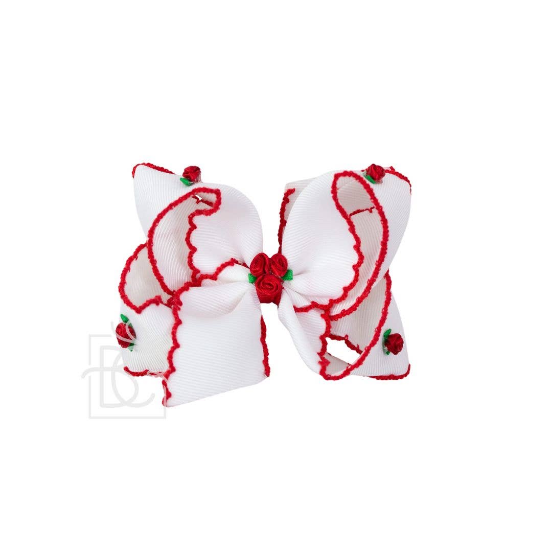 4.5" Flower Embellished Crochet Edge Hair Bow