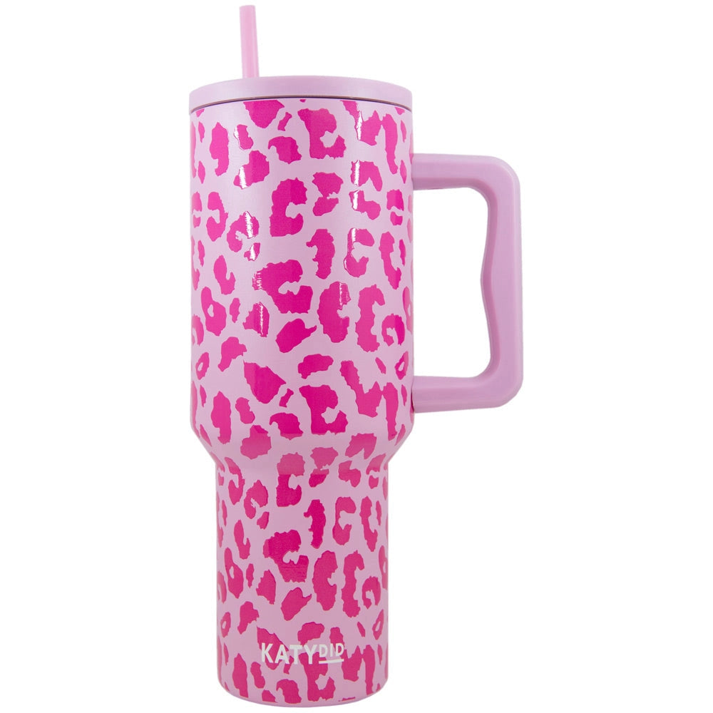 Light Pink Leopard Tumbler With Handle