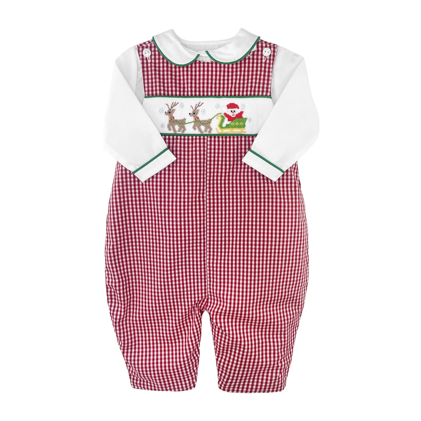 Santa’s Sleigh Smocked Red Gingham Longall