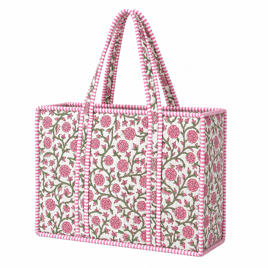Light Pink Floral Quilted Tote