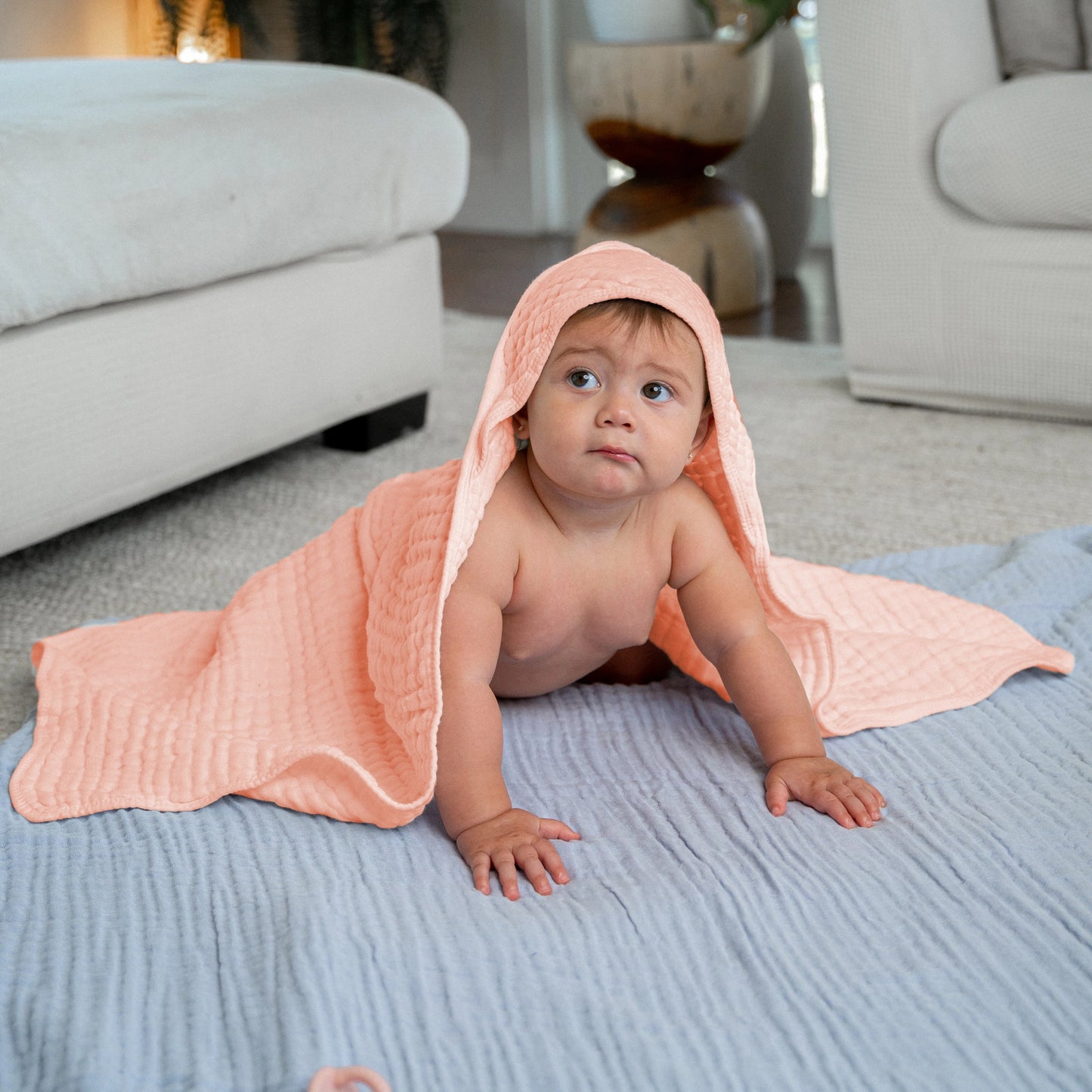 Pink Hooded Muslin Towel - Single