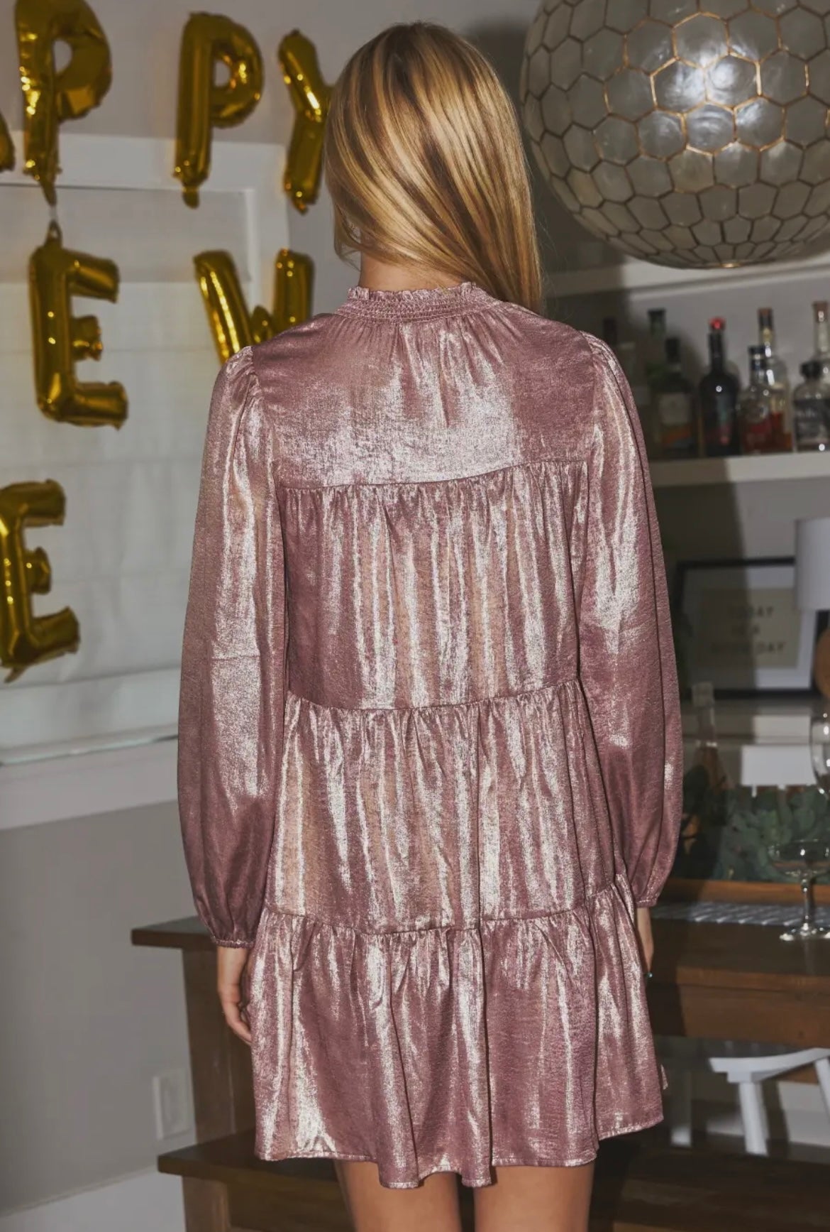 Simply Shining Blush Pink Metallic Dress