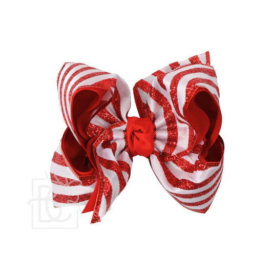 Layered Christmas Glitter Stripe Bow: 4.5"