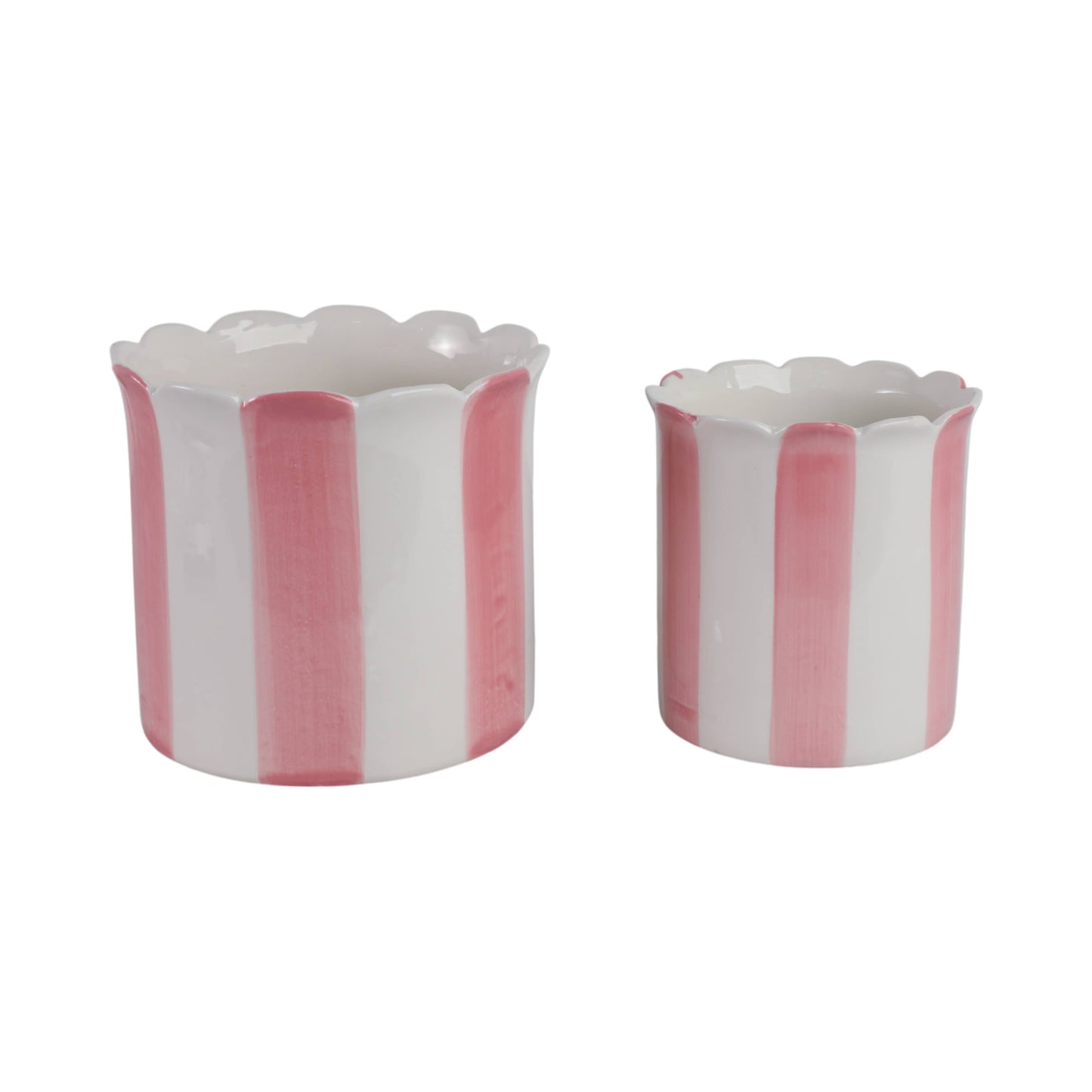 Pink Striped Scalloped Ceramic Planter