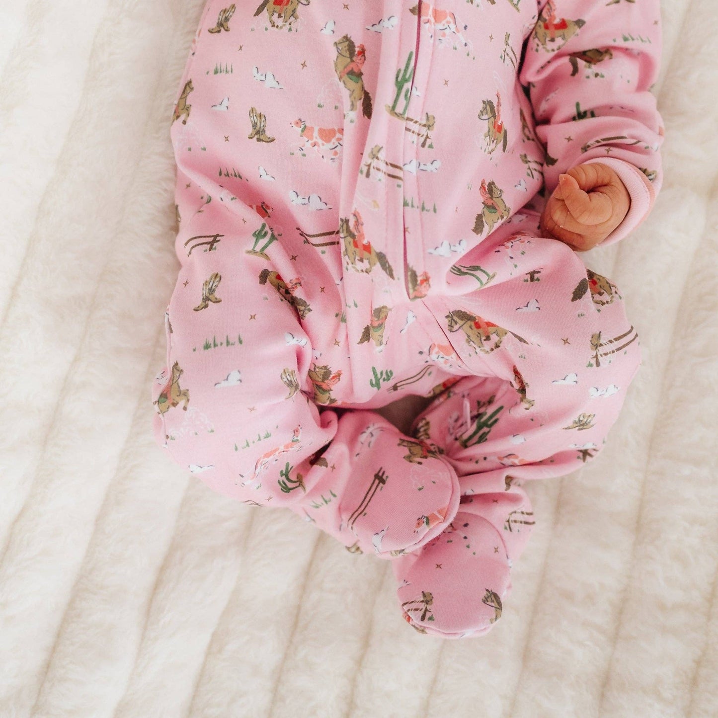 Little Wranglers Zip Footie - Dusty Rose