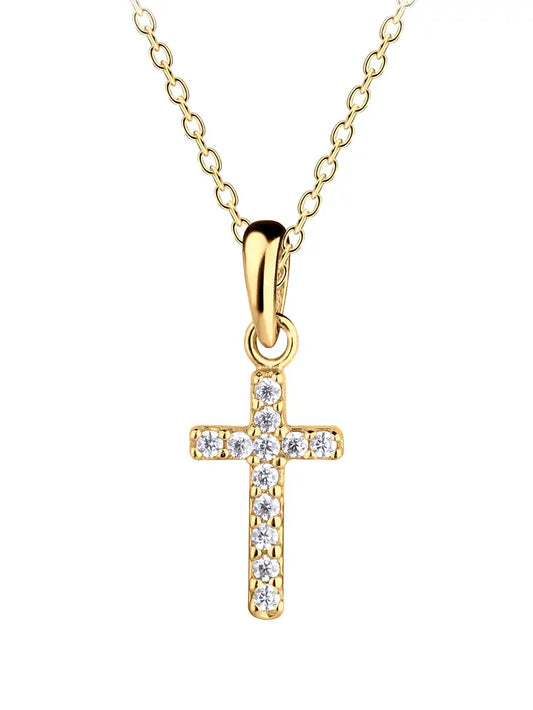 Children's Gold Rhinestone Cross Necklace