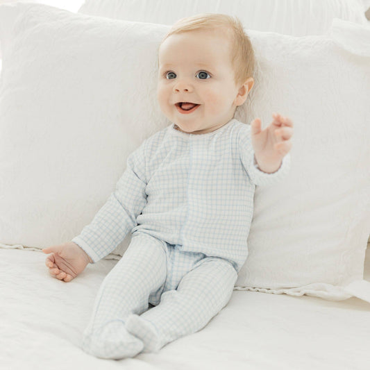 Light Blue Check Peek-A-Boo Wishes Footie