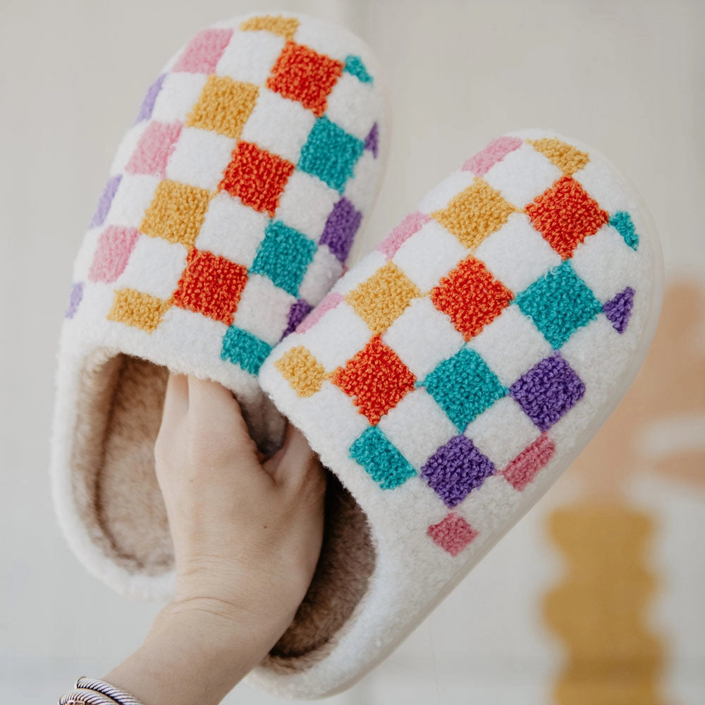 Multicolor Checkered House Slippers