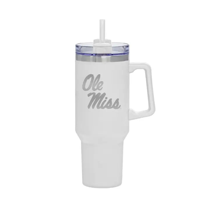 White 40 oz. Ole Miss Tumbler With Handle