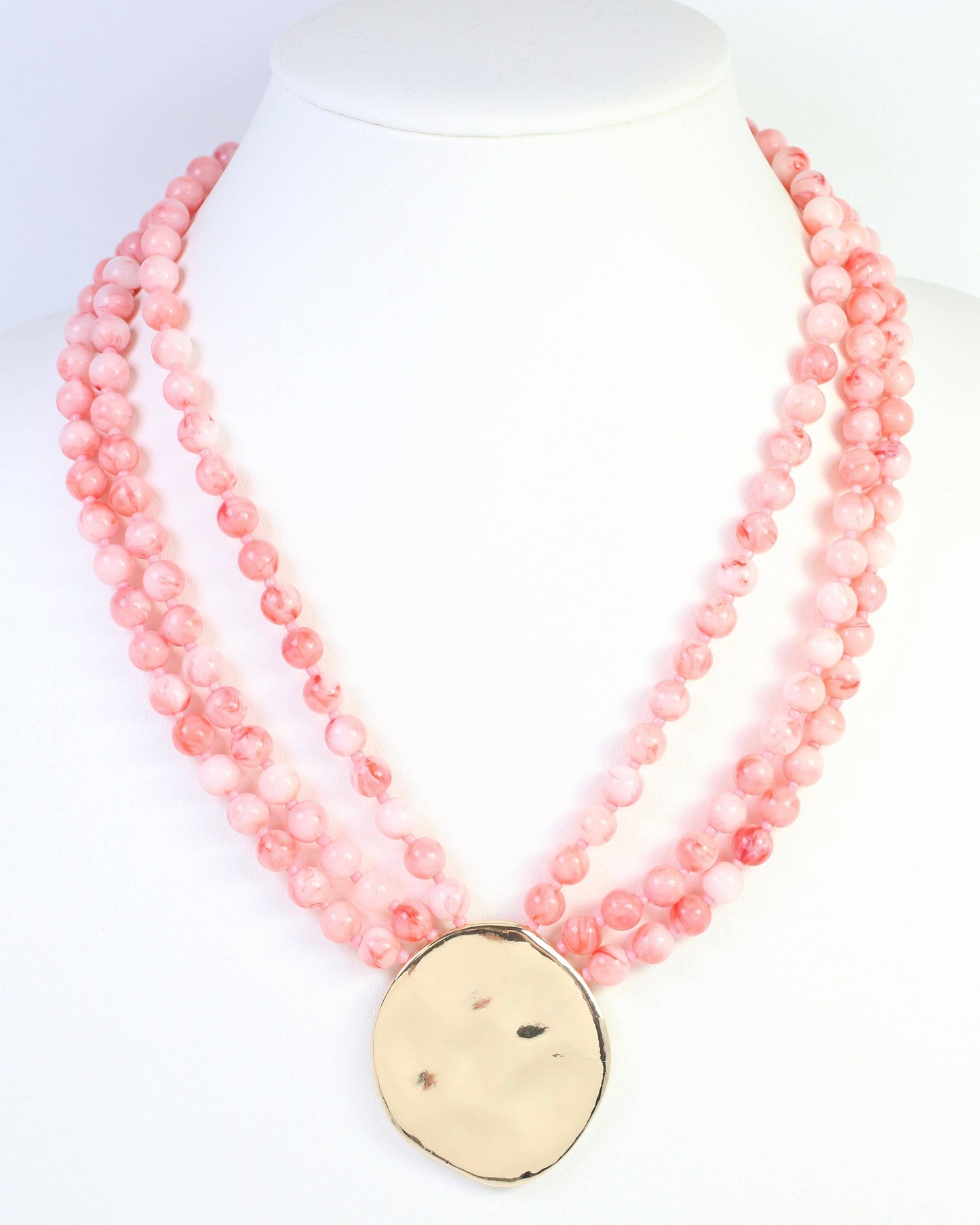 Kori Pink Beaded Layered Necklace with Gold Pendant