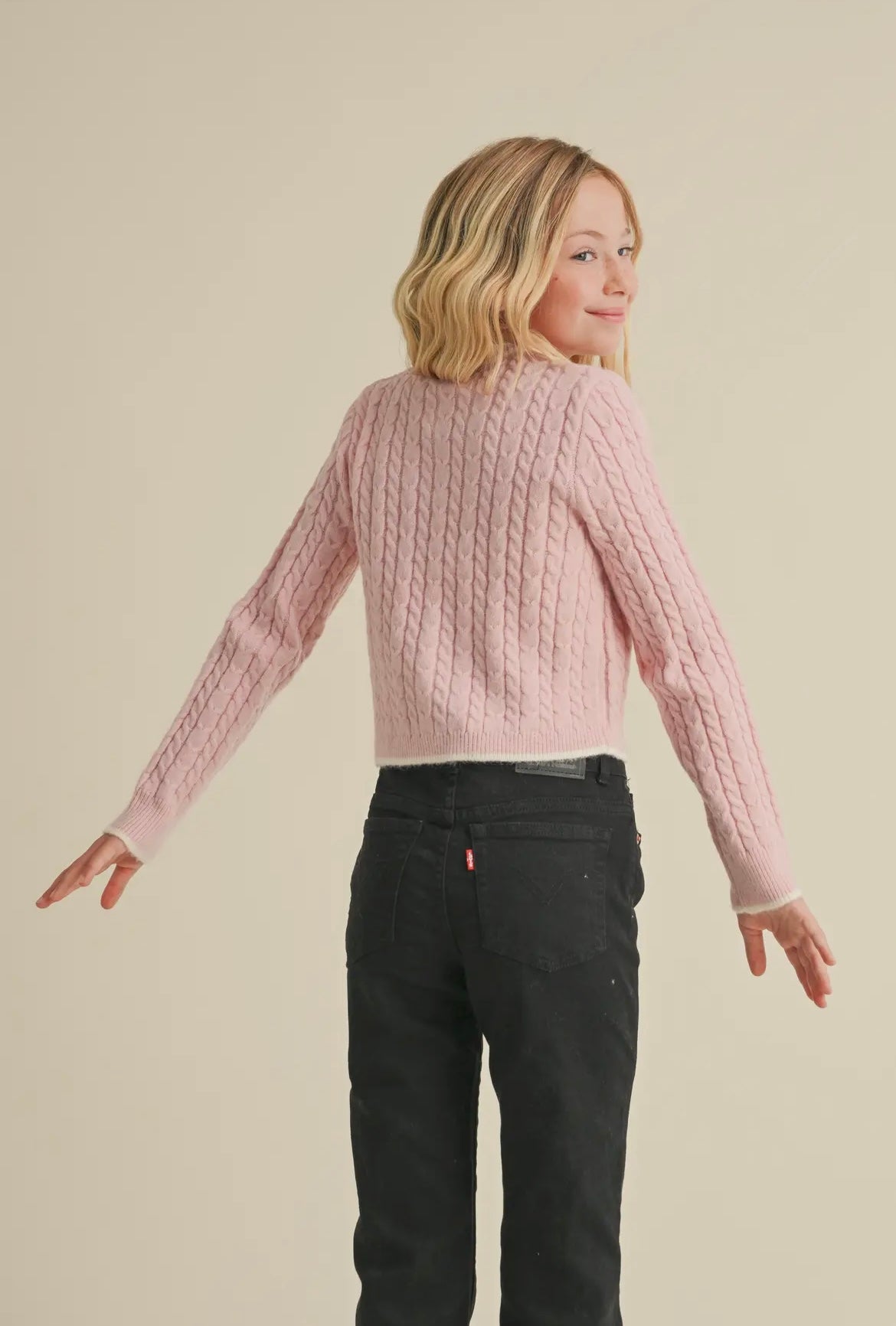 Light Pink Cable Knot Cropped Cardigan