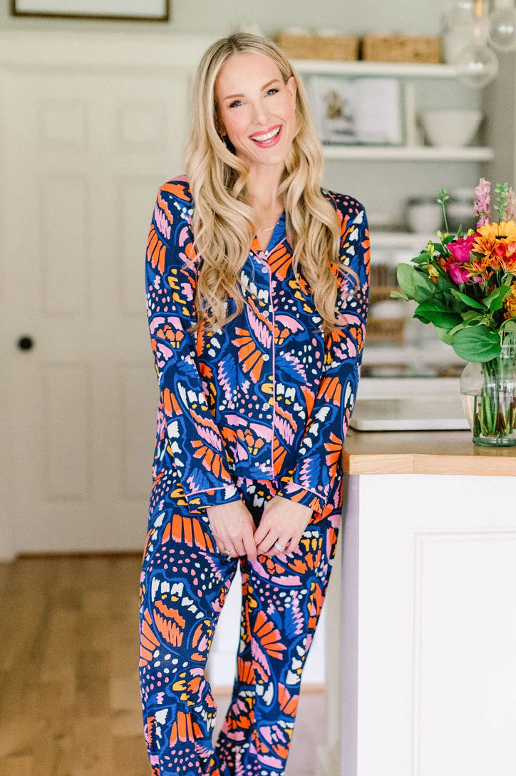 Butterfly Button Up Long Sleeve Pajama Top